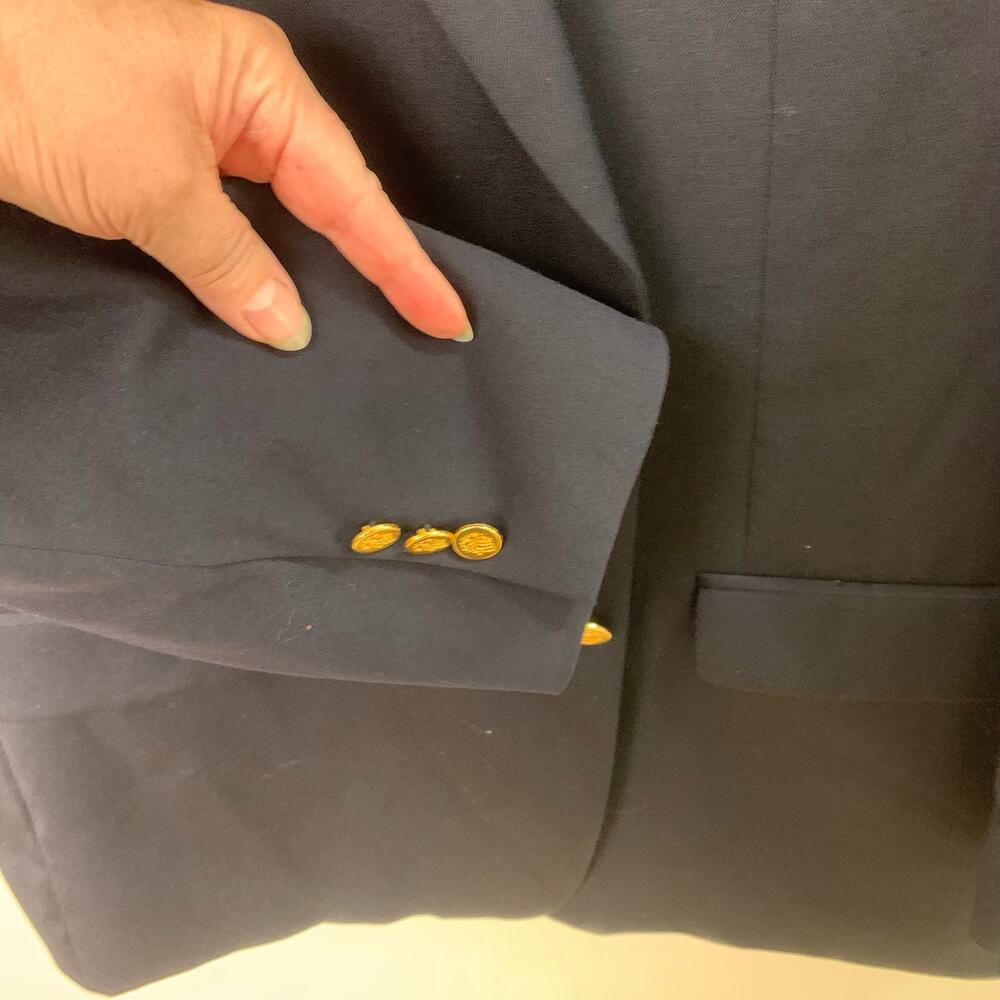 Joseph & Feiss 46 Tall Mens Wool Gold Button Sport Coat Blazer Jacket Navy Blue - Picture 6 of 12